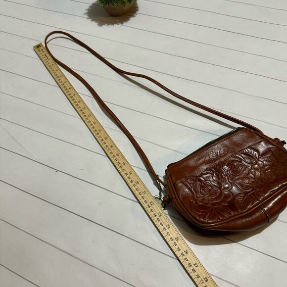 Patricia Nash Brown Leather Embossed Floral Crossbody Shoulder Bag Purse - Picture 8 of 10
